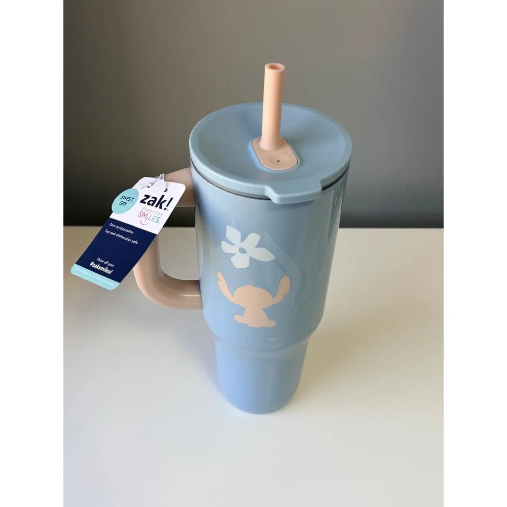 Disney Stitch Tumbler Zak Designs 40oz Blue Handle Straw‎ NWT